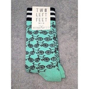 Two Left Feet Bike Me Novelty Crew Socks Aqua Big Feet Men's 8.5–13